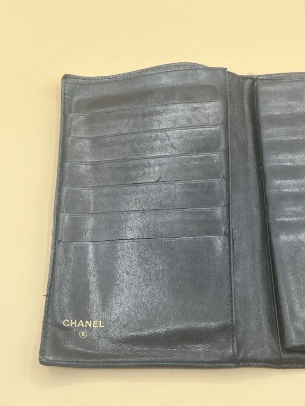 Chanel Timeless CC Long Bifold Wallet Black Caviar Leather Serial Sticker Snap T